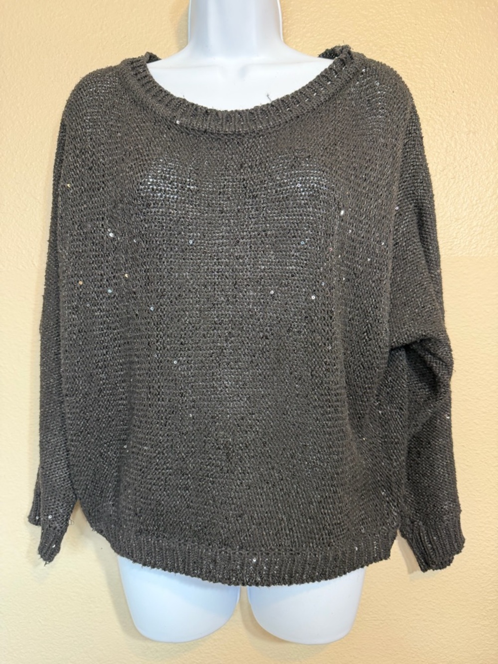 Y2K Poof Couture Women's L Black/Charcoal Sequin Knit Sweater